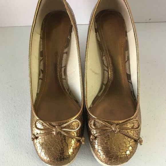 COACH Ireland Crackled Leather Rope Wedge Shoes - Picture 2 of 8